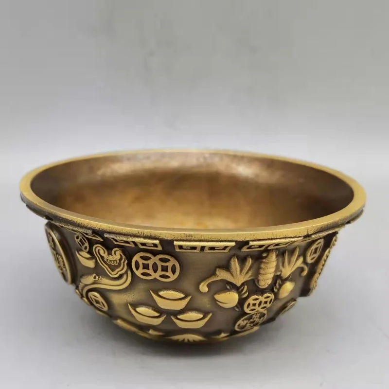ornament, brass treasure bowl decoration, copper coins