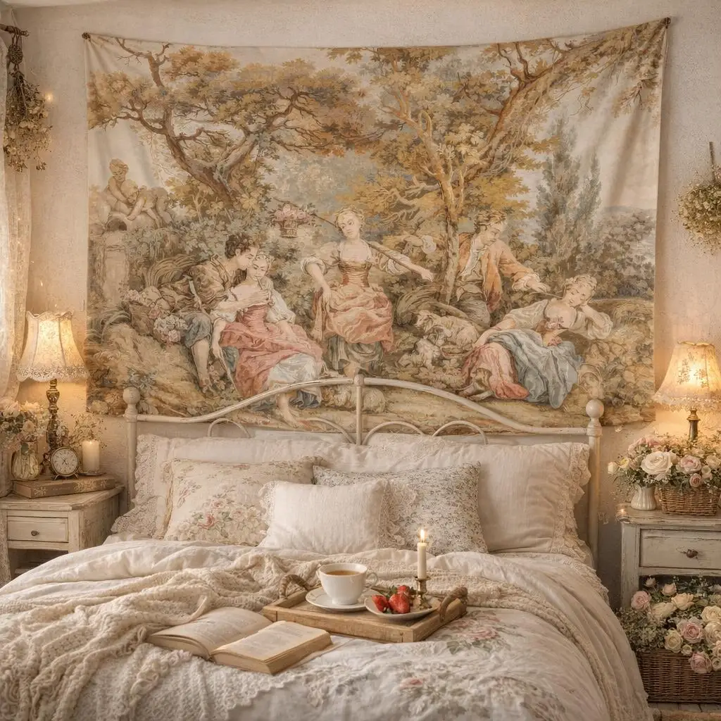 VIKAMA European Retro Countryside Tapestry French Noble Background Cloth Living Room Light Luxury Art Room Decoration