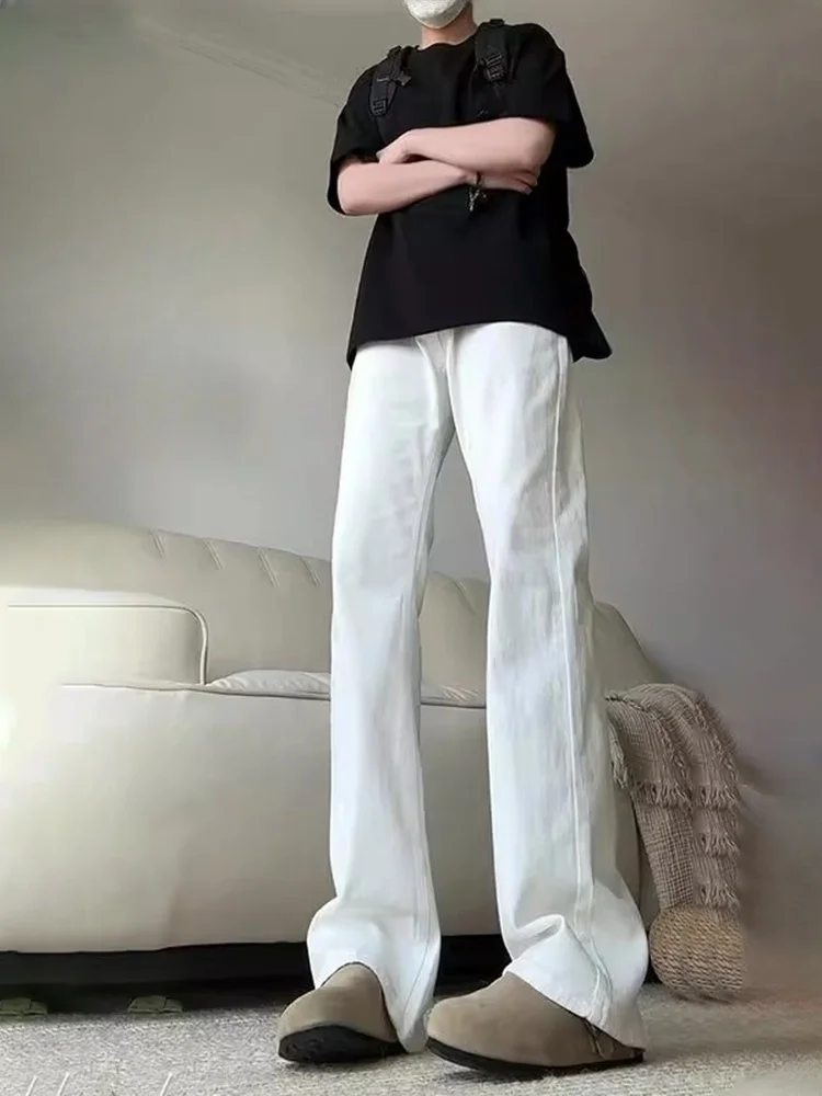 

Cleanfit White Slim Fit Straight Leg Jeans Men's American High Street Vibe Elastic Micro Flare Pants Youth Faion Jeans