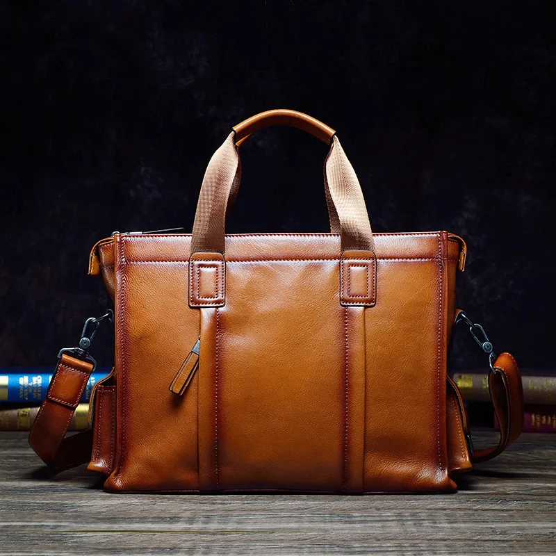 First Layer Cowhide Handbag Business Briefcase Men's Real-Leather Bag Casual Shoulder Messenger Bag Fashion Computer Bag