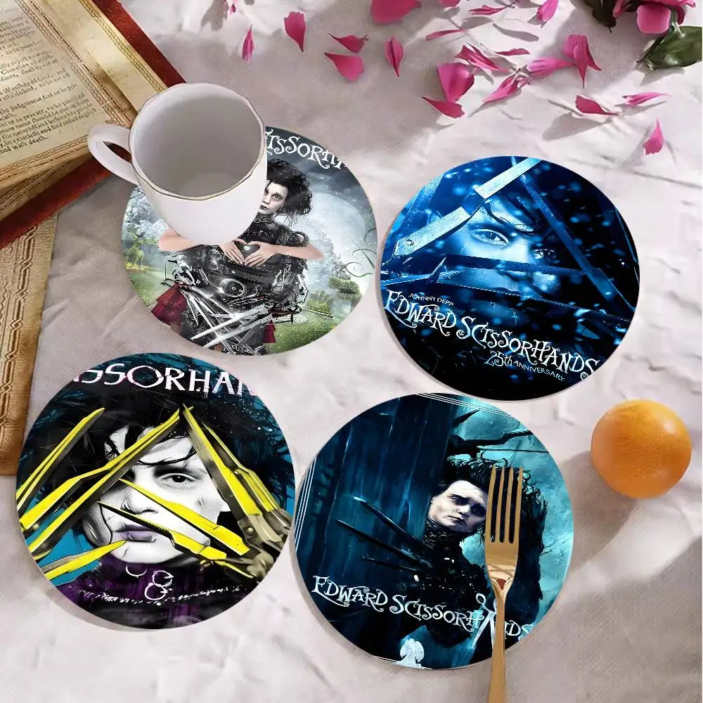 

Movie E-Edward S-Scissorhands Themed Wooden Coaster Non-Slip Heat Resistant Dining Table Decoration Cafe Restaurant Unique Gift