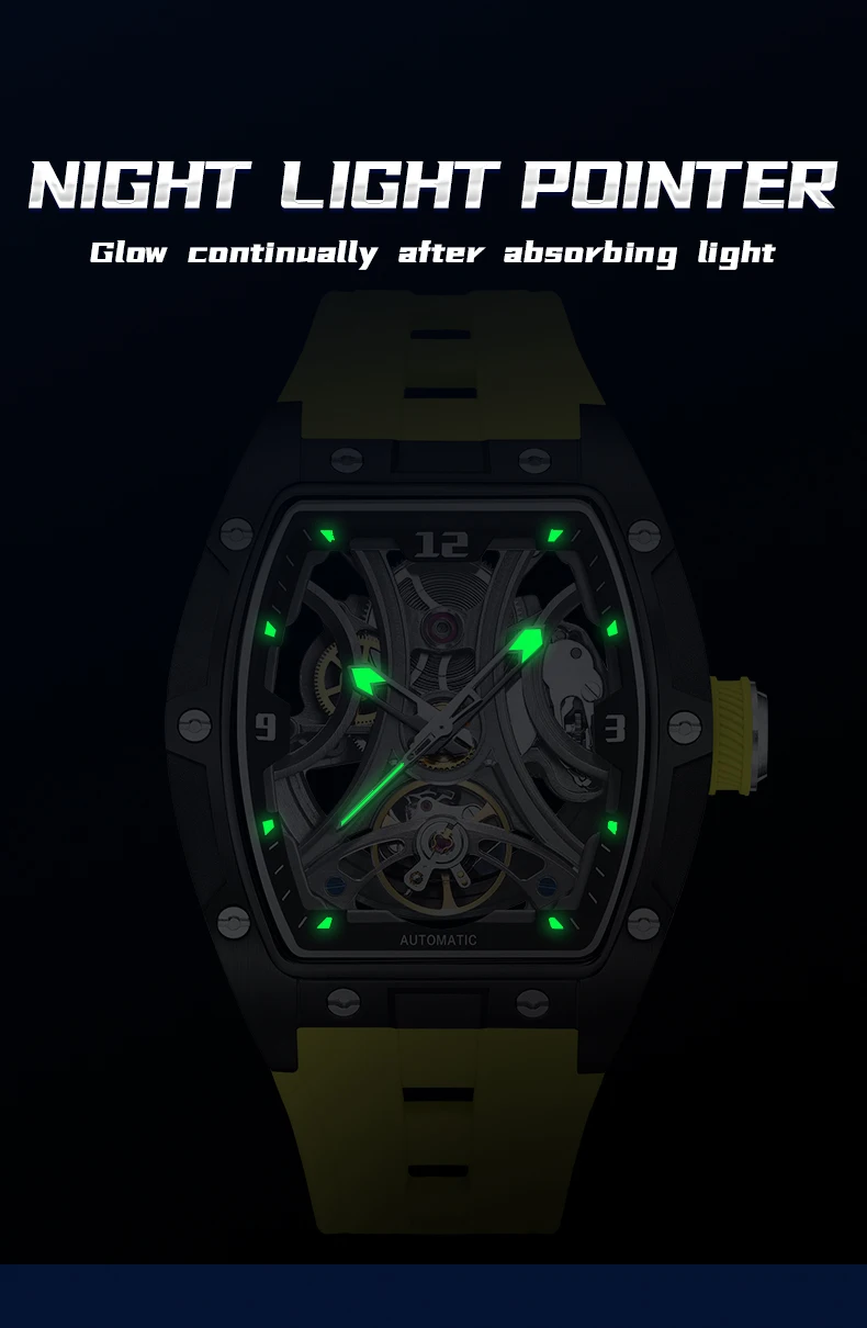 MEGIR Sport-Stil, automatische mechanische Uhr für Herren, voll hohl, transparentes Zifferblatt-Design, Edelstahlgehäuse, Silikonarmband – Detail 26