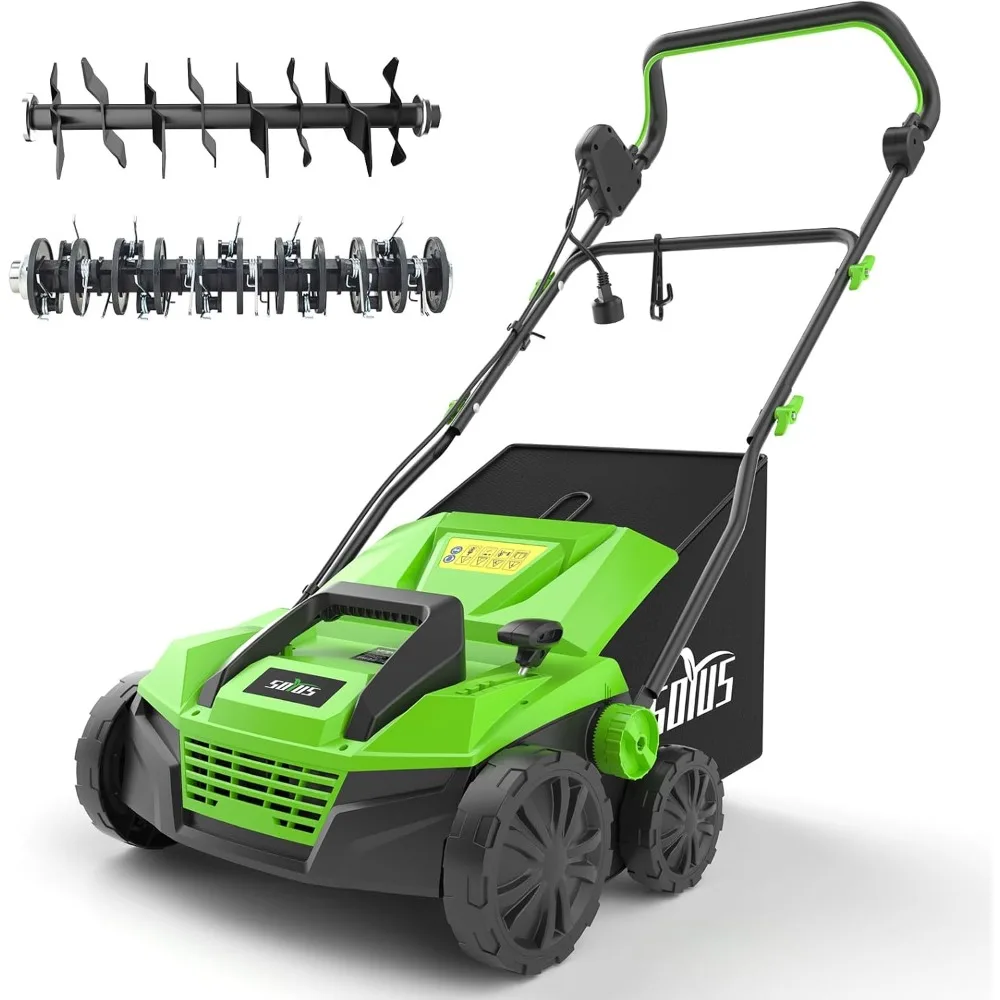 

15-Inch 13-Amp Electric Dethatcher and Scarifier with 45L Removable Thath Collection Bag, Corded Lawn Dethatcher with 5-Positio
