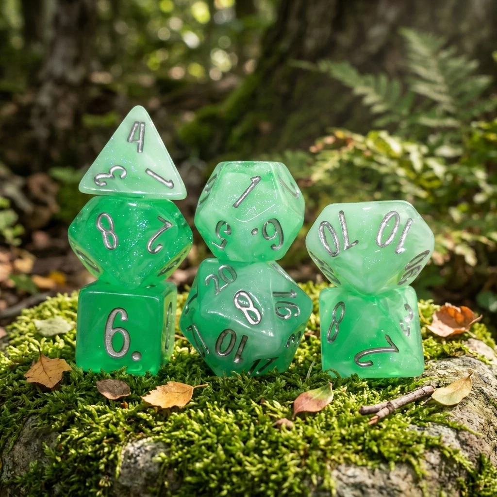 7Pcs Mint Green Swirl Glitter Polyhedral DND Dice Set,Resin RPG Dice With Silver Ink Numbers For TTRPG Tabletop Board Game Dice view 4