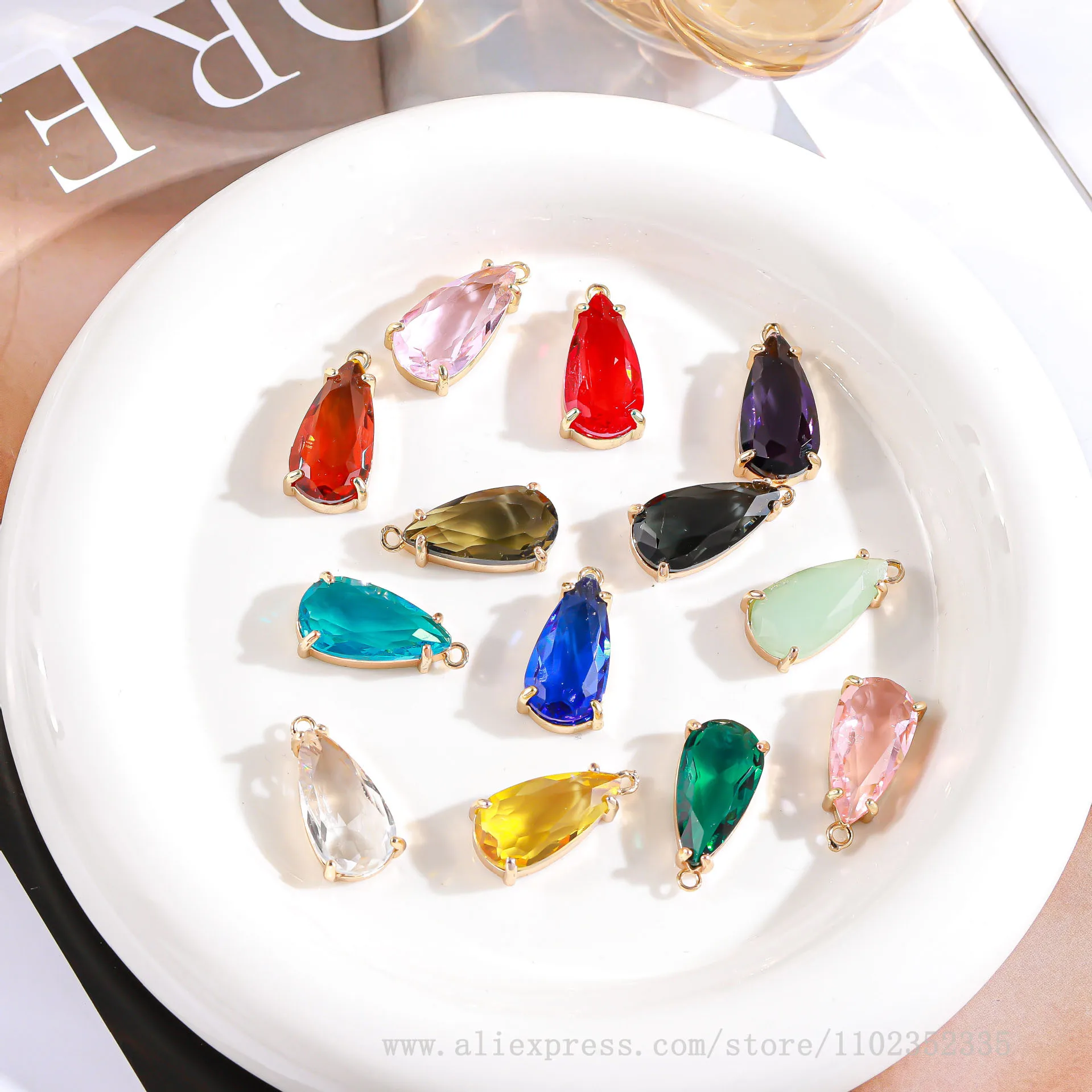 20pcs/ Bag  Fashion colored long water droplet inlaid crystal pendant pendant DIY earrings necklace making accessories