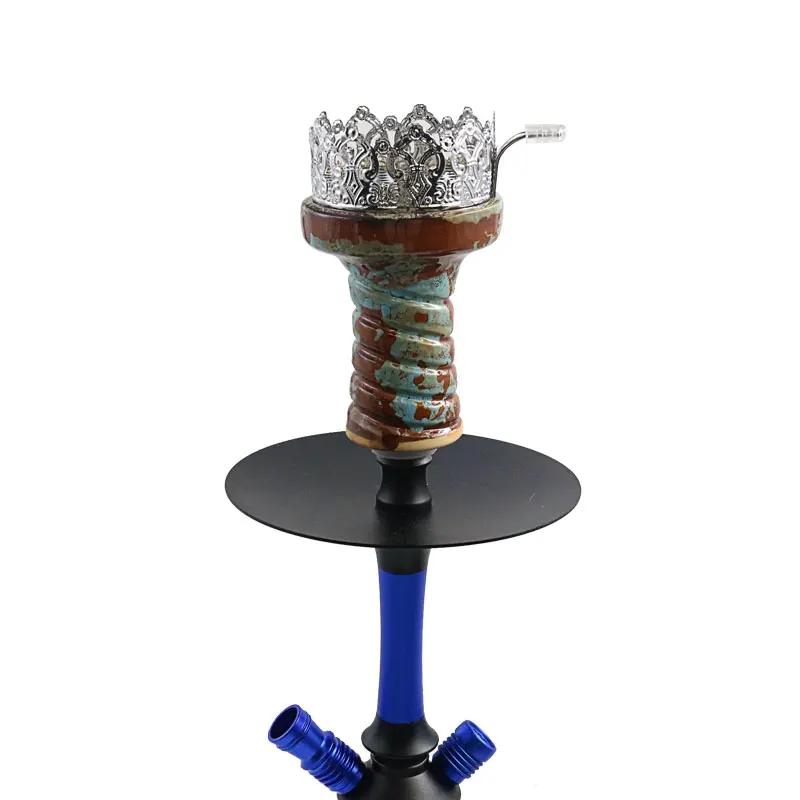 SY Crown Shaped Metal Hookah Charcoal Holder Coal with Long Wood Handle and Ceramic Shisha Bowl Shisha Chicha Tool Accessories