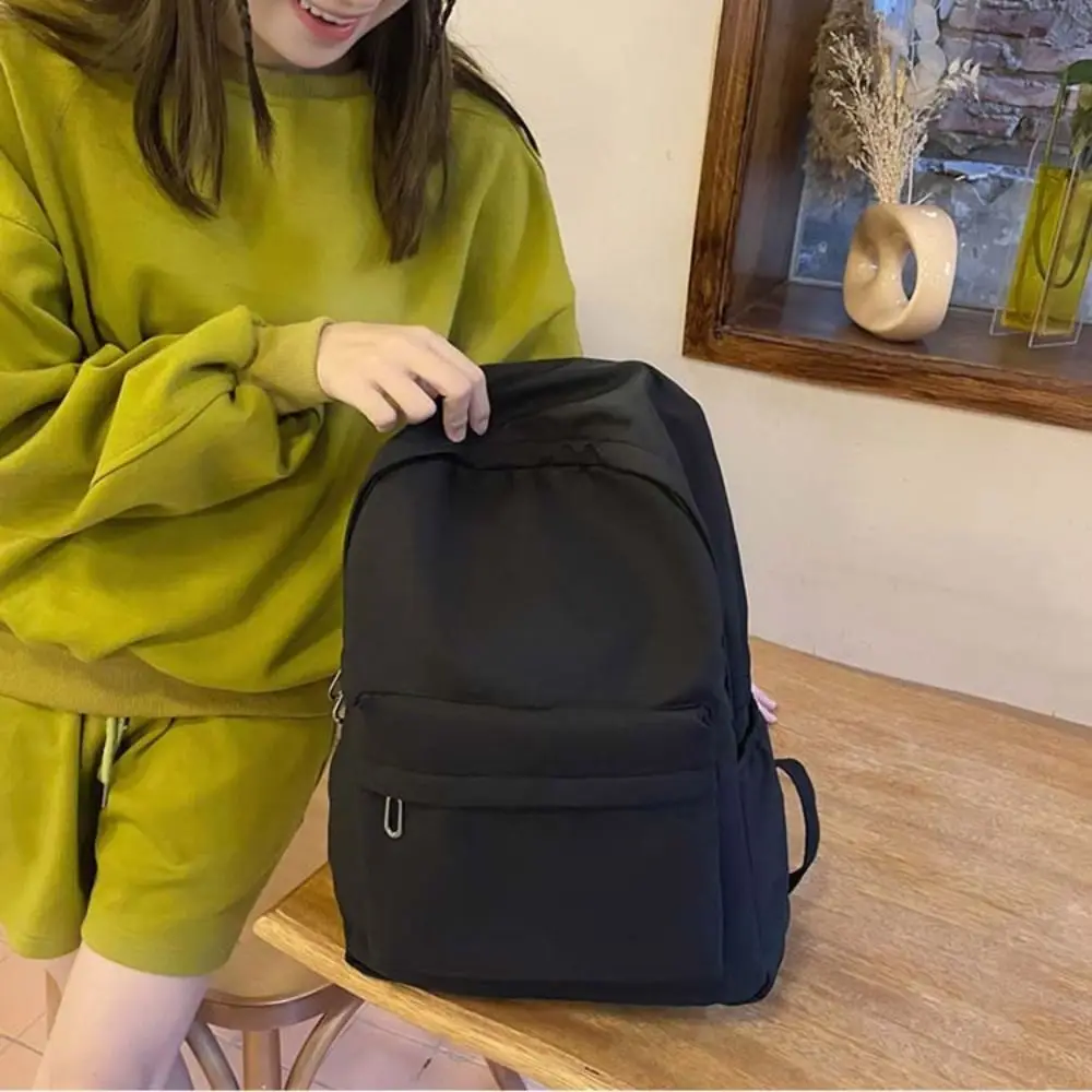 

Solid Color Preppy Style Backpack Large Capacity Storage Bag Students School Bag Nylon Korean Style Teenagers Shoulder Bag