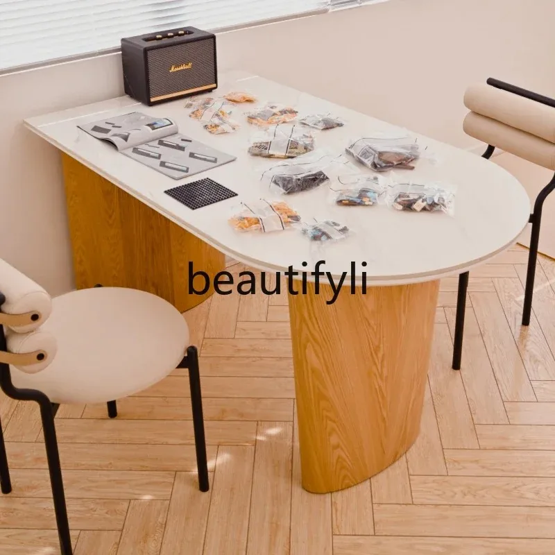 Picture 4: 2003 Modern Minimalist Rock Plate Peninsula Island Table Dining Table Small Apartment Light Luxury Home Wall-mounted Workbench