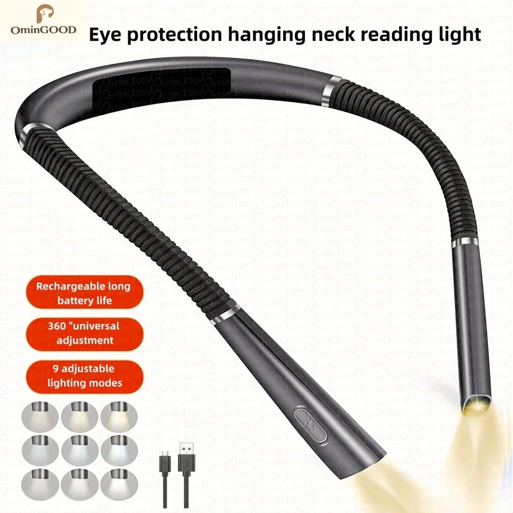 LED Neck Reading Light 3 Colors 6 Brightness 360° Flexible Adjustable USB Rechargeable Lamp for Knitting Camping Reading