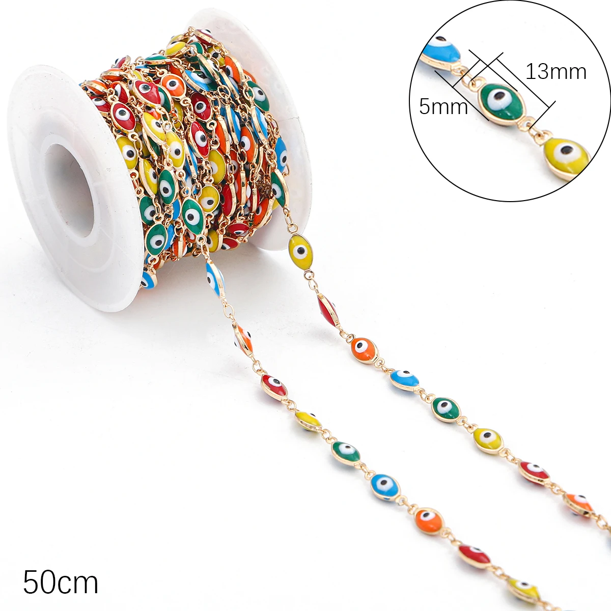 

50cm Handmade Daisy Flower Evil Eye Rhinestone Crystal Beaded Copper Chain Connector for Necklace Bracelet DIY Jewelry Making