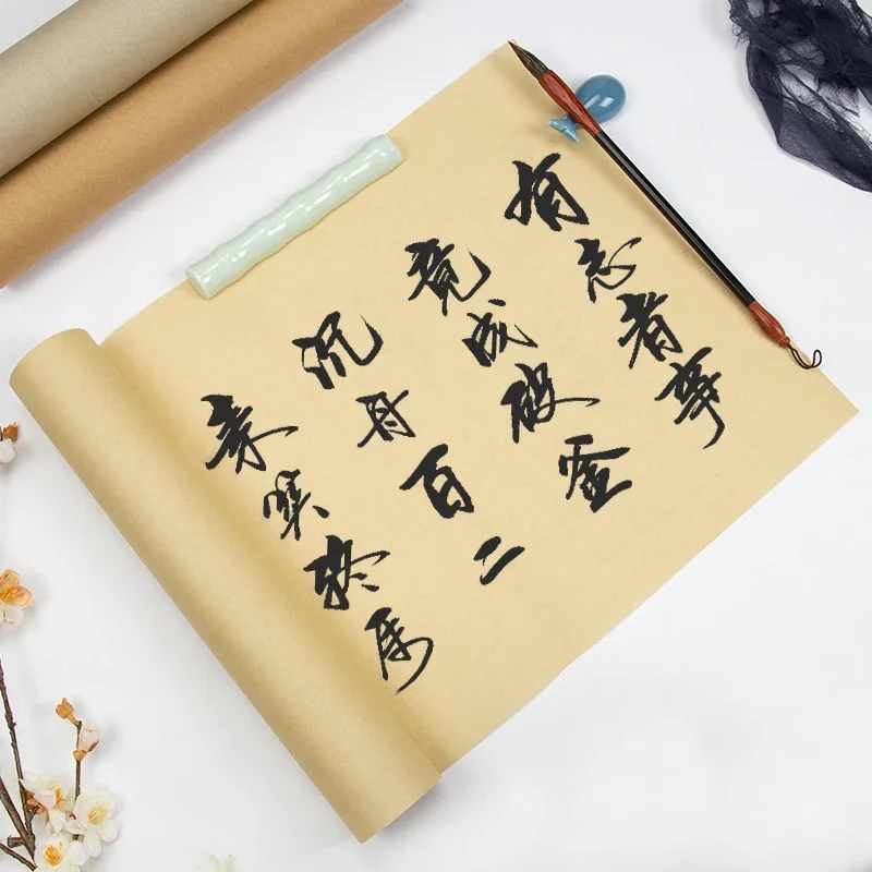 Long Scroll Chinese Style Half Ripe Rice Paper Antique Batik Xuan Paper Small Regular Script Brush Pen Calligraphy Writing Paper