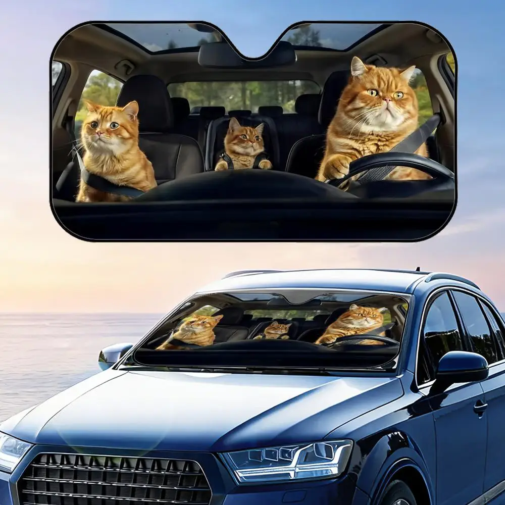 

Cool Cat Driving Sun Visor Foldable Car Windshield Sun Shade UV Protection Reflective Heat Insulation Reusable Cover