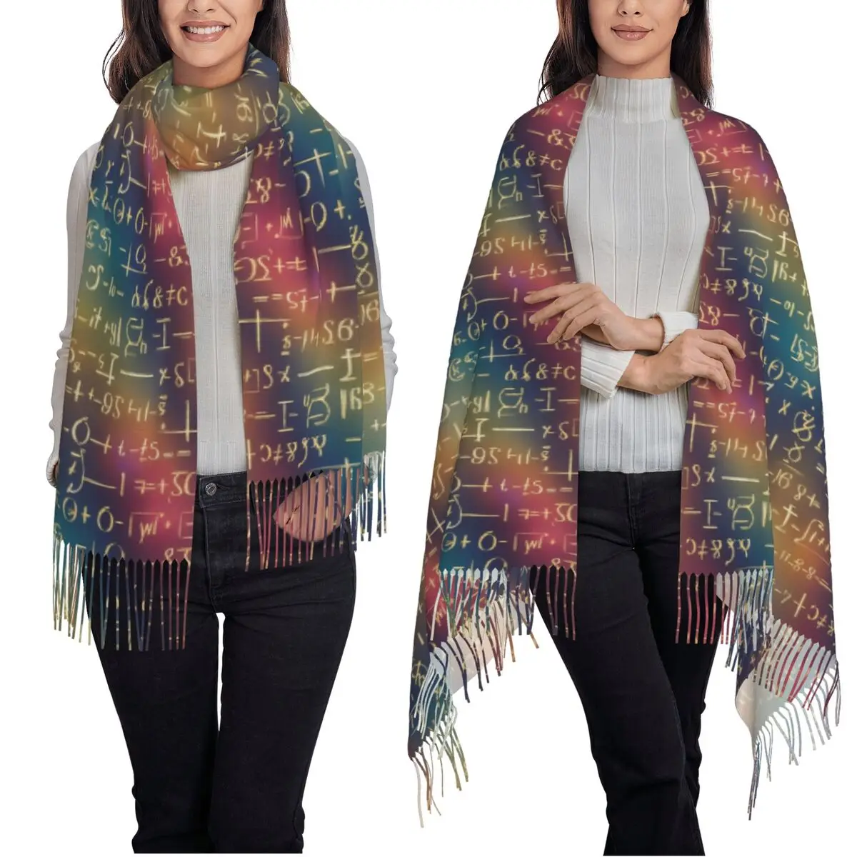 

Формулы по физике, математическое уравнение, наука, подарок учителю, шарф, шарфы с кисточками для женщин, шали и накидки, длинная осенне-зимняя шаль, накидка