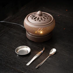 Purple Sand Enamel Electronic Incense Burner 110V/220V Timed Essential Oil Furnace Can As Night Light with EU Adapter