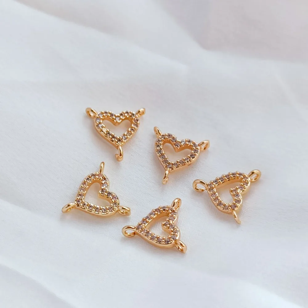 14K Gold-plated, Zircon Heart Triangular Hook Connection Pendant, DIY Handmade Necklace Accessory