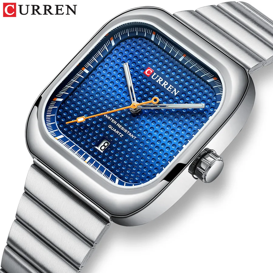 CURREN 8460 Casual Men\'s Quartz Watch Square Dial Waterproof Stainless Steel Strap Calendar Business New Fashion Watches for Men