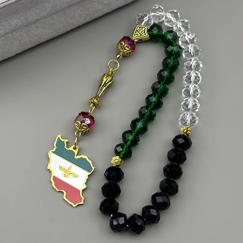Iran Map National Flag Iranian Car Pendant for Women Men Stainless Steel Gold Silver Color Glass Prayer Beads Chain Jewelry Gift