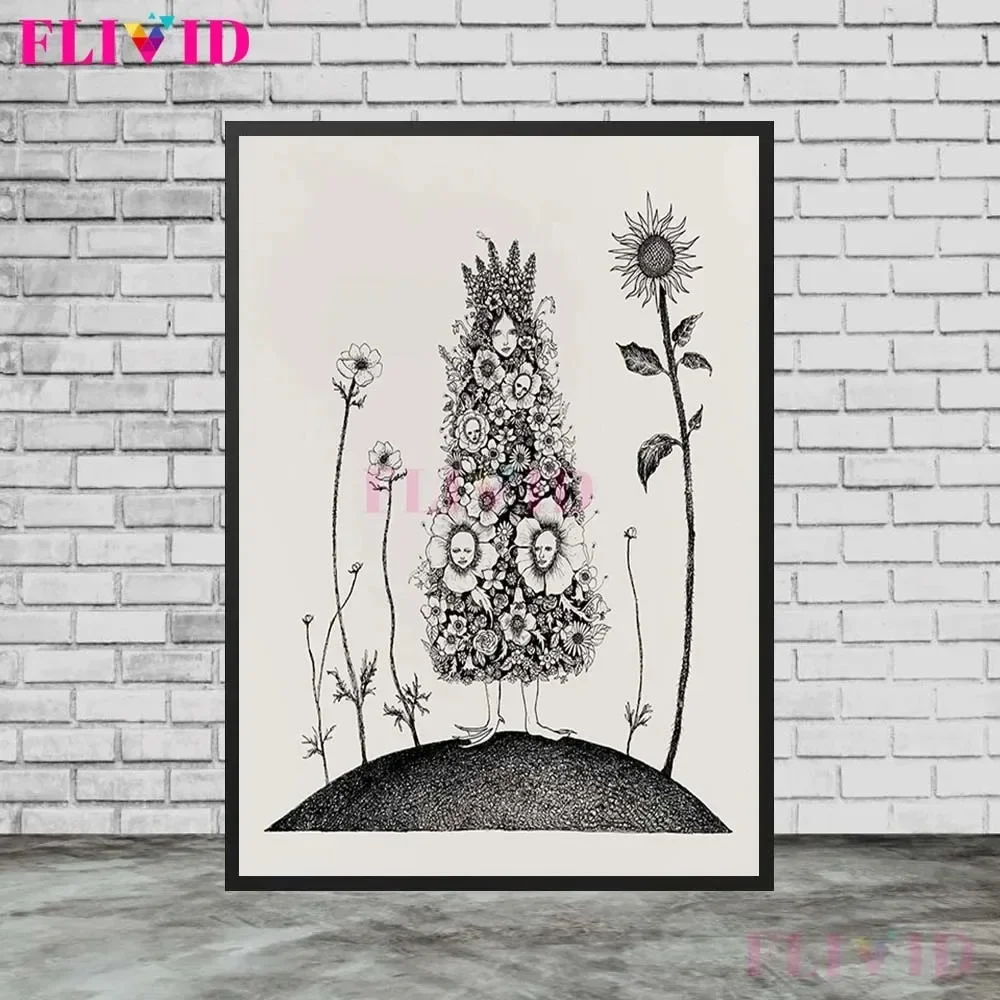 قماش اللوحة الساحرة الوثنية ، فتاة الخفافيش ، القمر الكاهن ، خمر جدار الفن السحر الشعبي التوضيح الفن ، المشارك والطباعة ديكور المنزل #2