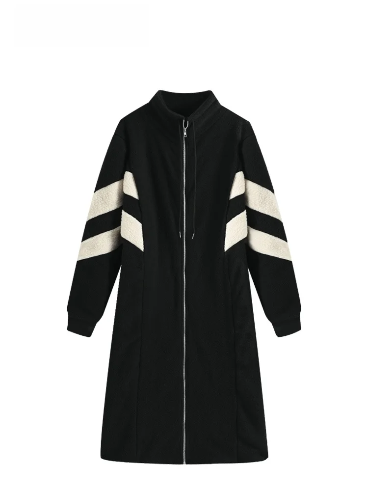 

plus Size Lamb Fur Jaet Women's Early Spring Loose Slimming Medium Length Bla Coat Korean Sle Commute Polyester Fiber