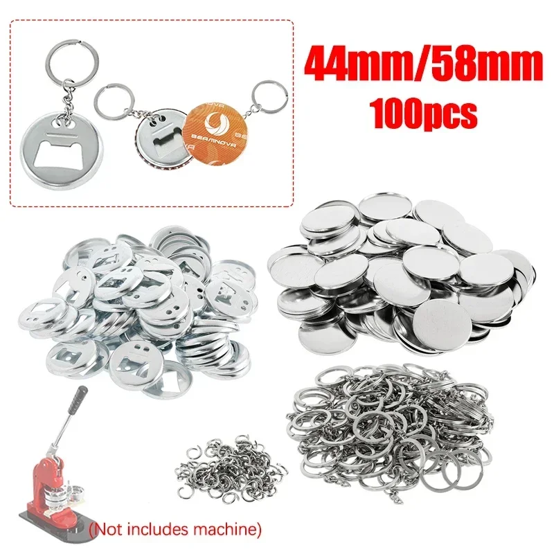 

100pcs 44mm 58mm Badge Material for DIY Key Chain Bottle Opener Blank Metal Badge Button Making Parts for Button Maker Machine