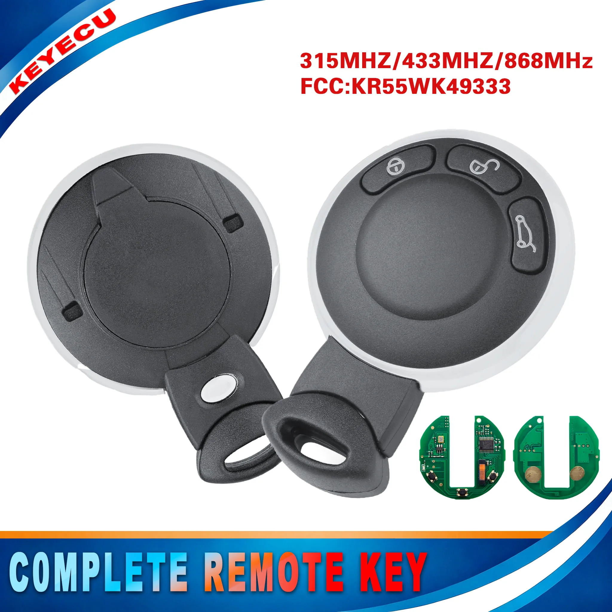 KEYECU for BMW Mini Cooper Countryman 2007 2008 2009 2010-2013 Smart Remote Key Fob KR55WK49333 ID46 CAS3 315 433 868MHz