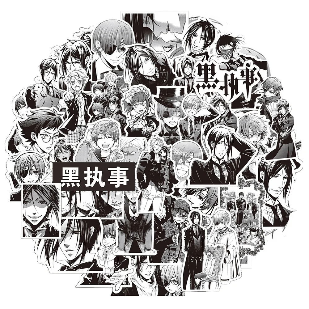 10/30/75Pcs Cool Black White Black Butler Anime Stickers Cartoon Decals Toy for Stationery Suitcase Laptop Manga Sticker for Kid