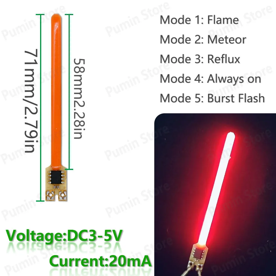 5 Stück Neue LED-Meteorlichter mit DC3-5V Fünf Modi Flammen-Meteor 9 Farben für Retro-Wandleuchte Autolicht Warnlichtquelle