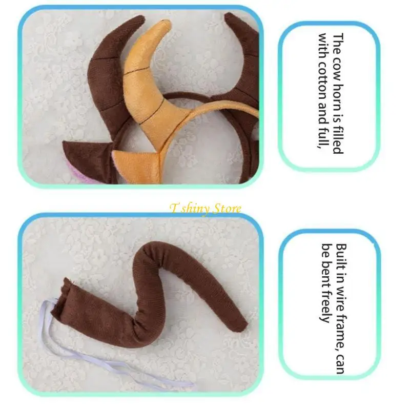 N58F Practical Cartoon Cow Horn Headband met zachte pluche geschikt voor verschillende leeftijden en hoofdmaten Kids Teen