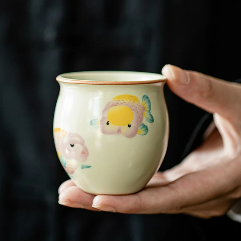 

Ru Kiln Ceramic Teacup Creative Golden Fish Master Cup Household Kung Fu Tea Cup Tea Bowl Drinkware Teaset Accessories Supplies