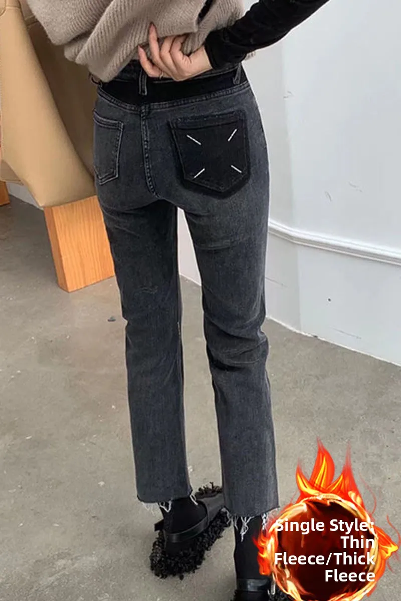 กางเกงยีนส์เอวสูงผ้ายืดสำหรับผู้หญิง รุ่นใหม่สไตล์เกาหลี สีสันสดใส ทรงขาตรง ไซส์ใหญ่พิเศษ