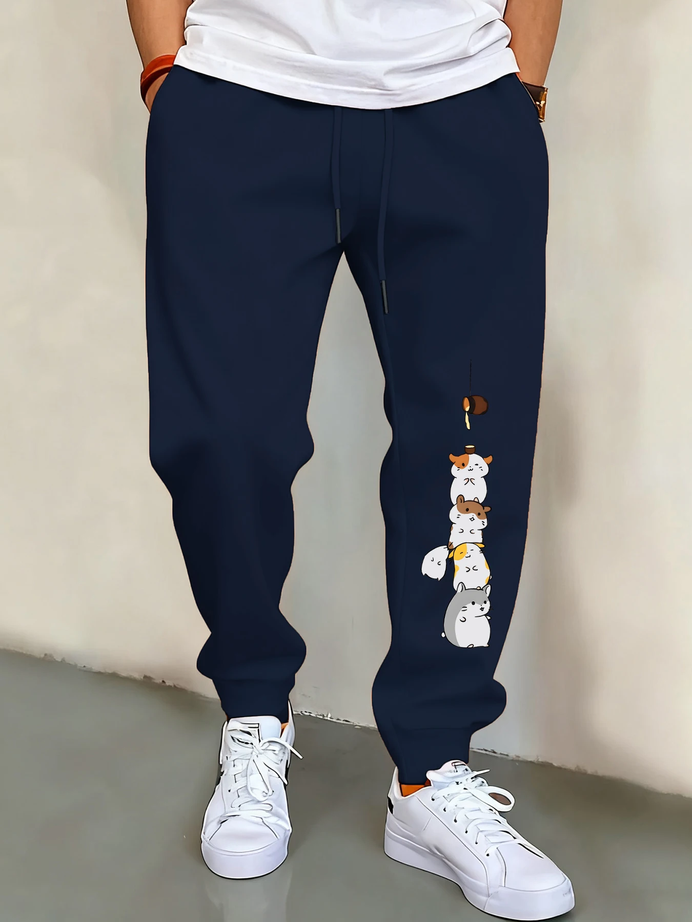 

Stacked Cute Hamsters Print Sweatpants Men Basics Britches Loose Fashion Trousers With Drawstring Pockets Sweatpants Unisex
