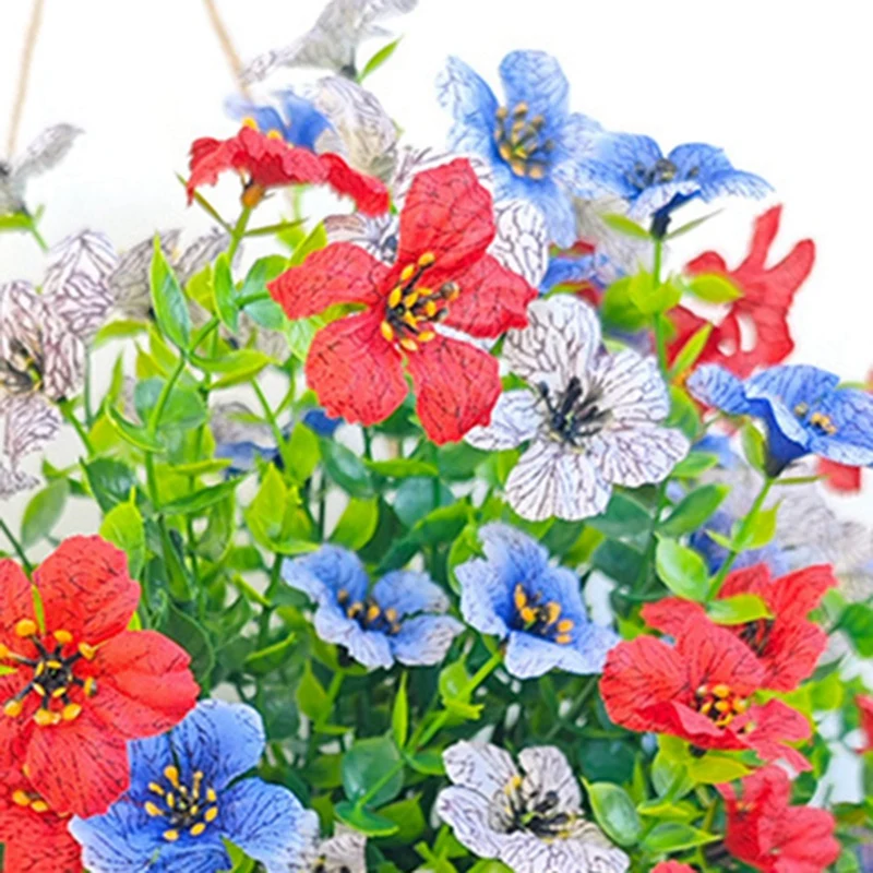 Patriotic Day Flower Basket Decoration For Front Door Independence Day 4Th Of July For Indoor Outdoor Red White Blue Durable