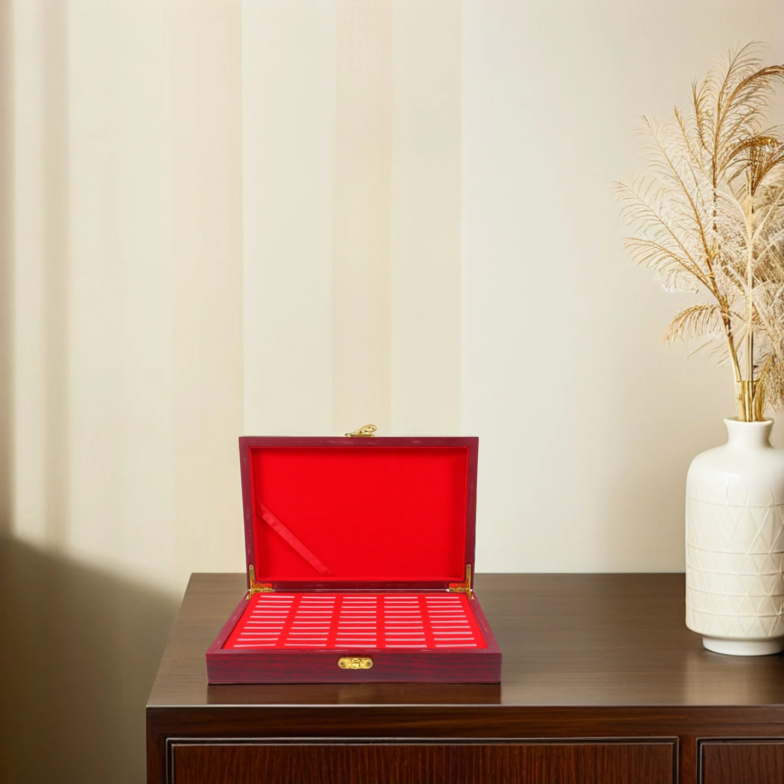 1Pcs Wooden Coin Box Compact Lacquer Finish Secure Buckle Closure for Coin Storage Collector Display Case Multifunction Use