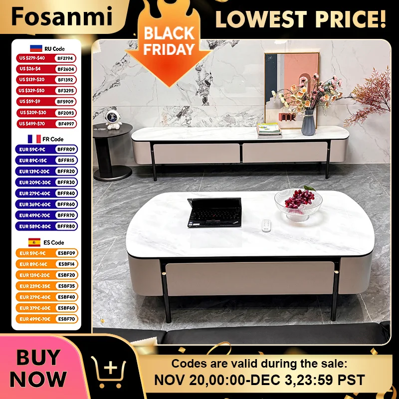 

Modern Home Center Tables with Storage Drawer High-End Oval Rock Slab TV Cabinet Coffee Table Set Luxury Living Room Tea Table