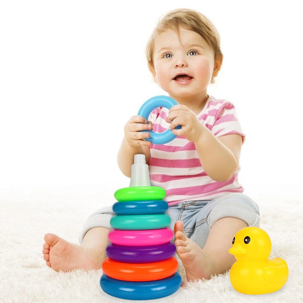 

Развивающая игрушка-пирамидка для малышей: цветные кольца и стаканчики, развивающая головоломка, радужная пирамидка для детей 0-3 лет