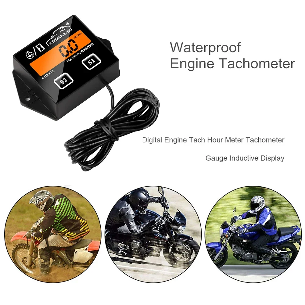 KBT1310 Upgrade Digital Engine Tach Hour Meter Tachometer Gauge Engine RPM Backlight Display For Motorcycle Stroke Engine Boat