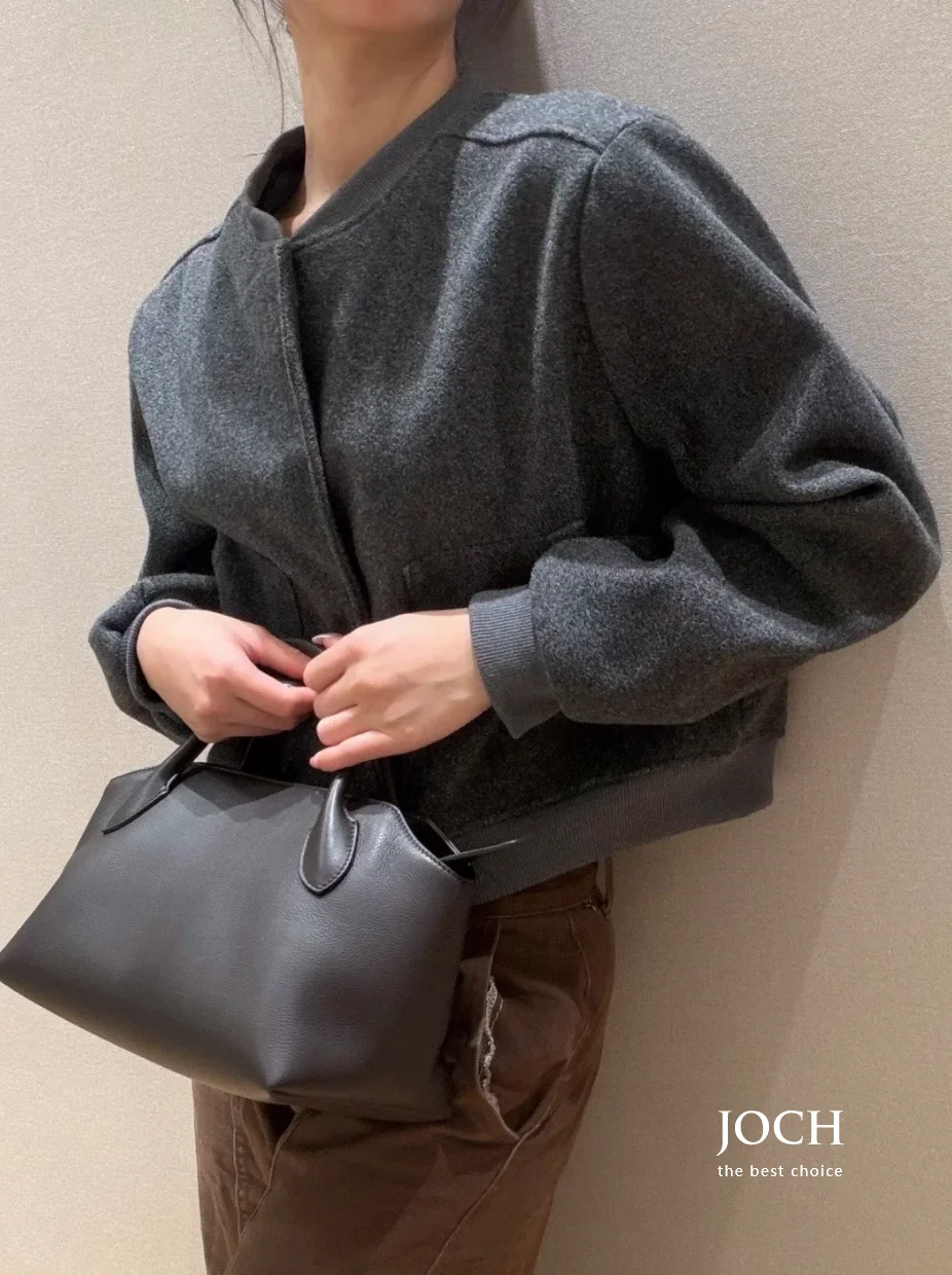 Terrasse TopGrain Leather Handbag, Minimalist Bowling Bag for Women, French Niche Design Commuter Tote Handbag