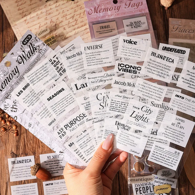 6 Sheets PET English Phrases Stickers DIY Diary Decoration Sticker Album Scrapbook Junk Journal Aesthetics Sticker