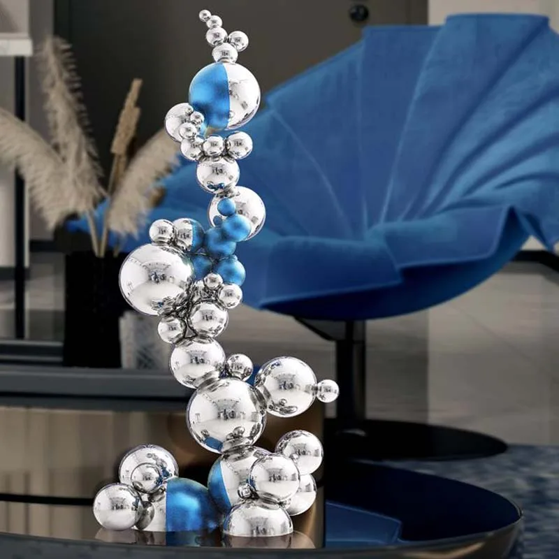 Rising Prosperity Abstract Floor Sculpture Stainless‑Steel Sphere Assembled Art Statue Ornament for Home Living‑room Decoration