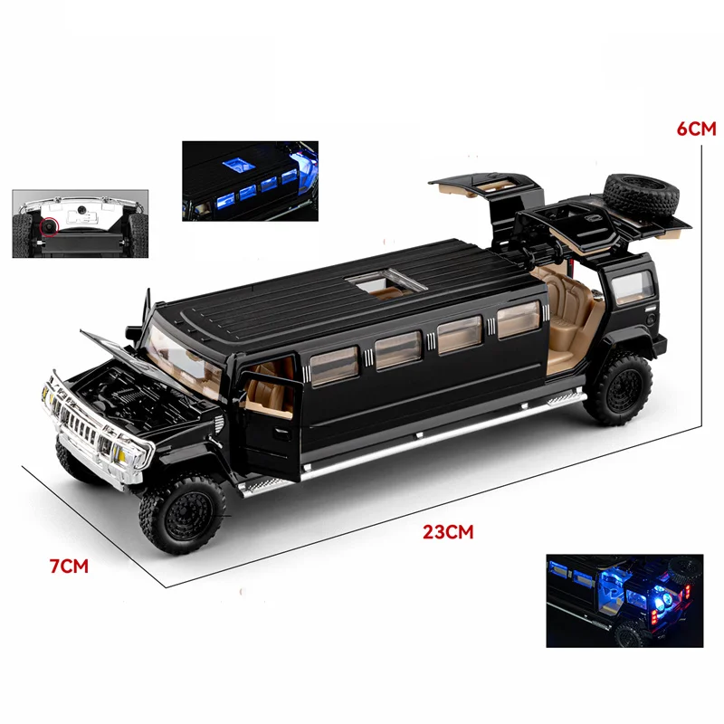 1:32 H2 Extended Version Alloy Car Model Diecasts Metal Business Vehicles Car Model Simulation Sound Light Toys Gifts