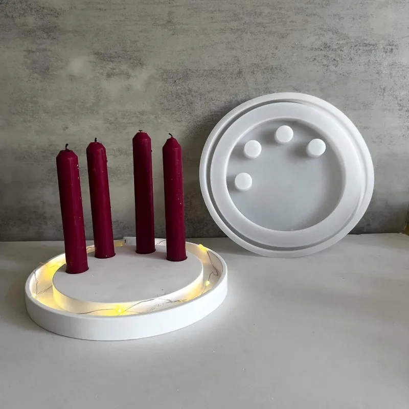 

F2 Round Candlestick Silicone Mold 4-Hole Round Candle Holder Mold Atmosphere Light Tray Concrete Candle Holder Molds Home Decor