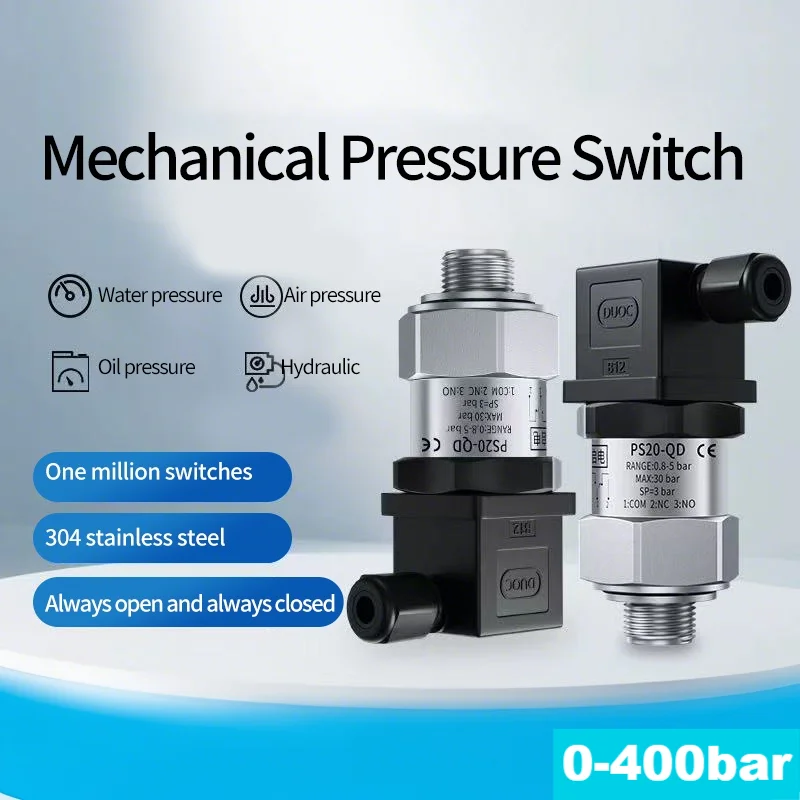 0.1-5bar Mechanical Pressure Switch Adjustable NO+NC 40-400bar 10-100bar 5-50bar G1/4 NPT1/4 M20*1.5 Diaphragm Piston Controller