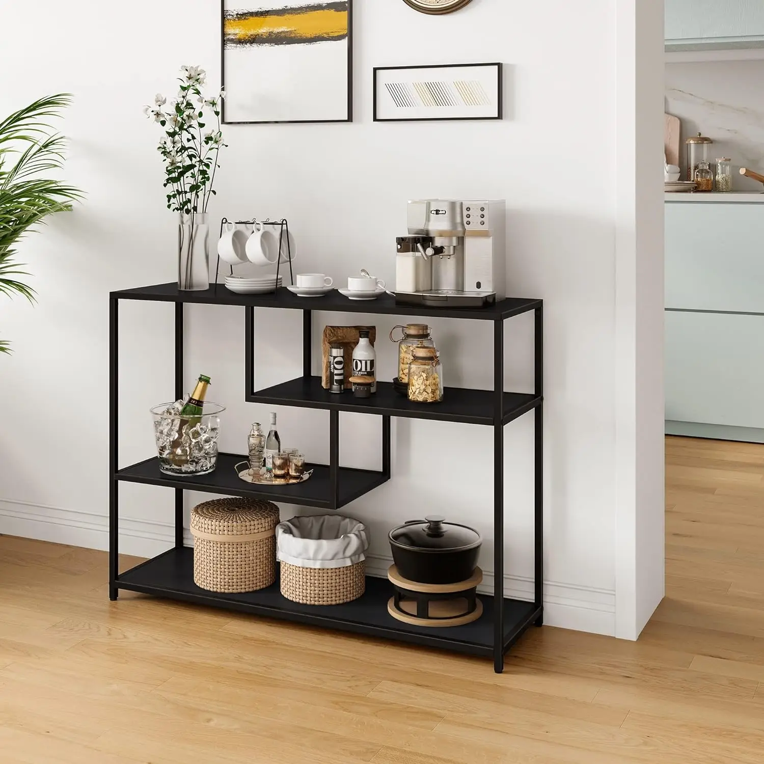 LINSY HOME Console Table, 4-Tier Sofa Tables for Entryway, Narrow Tables with Open Storage Shelves, 39.3” Console Tables