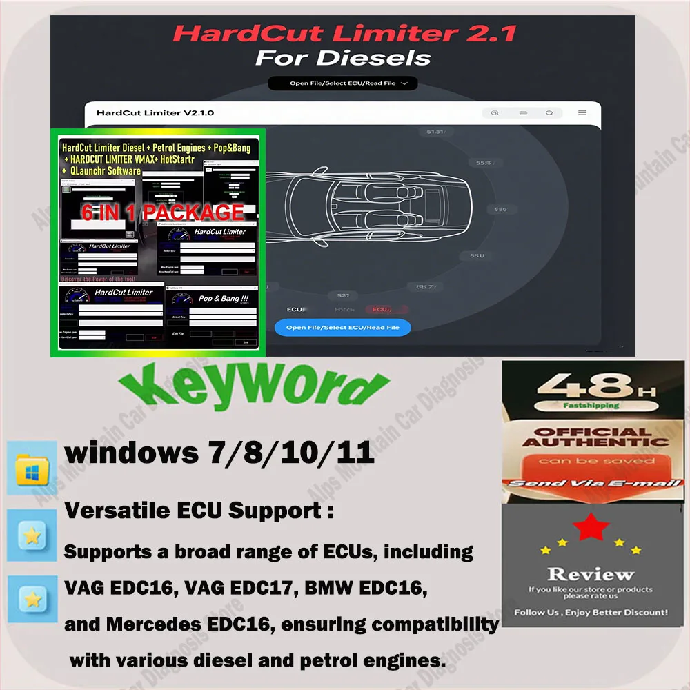 

ECU Software 6-in-1 Package for Diesel & Petrol Engines - HardCut Limiter UltraCuttr Pop&Bang HARDCUT VMAX HotStartr QLaunchr