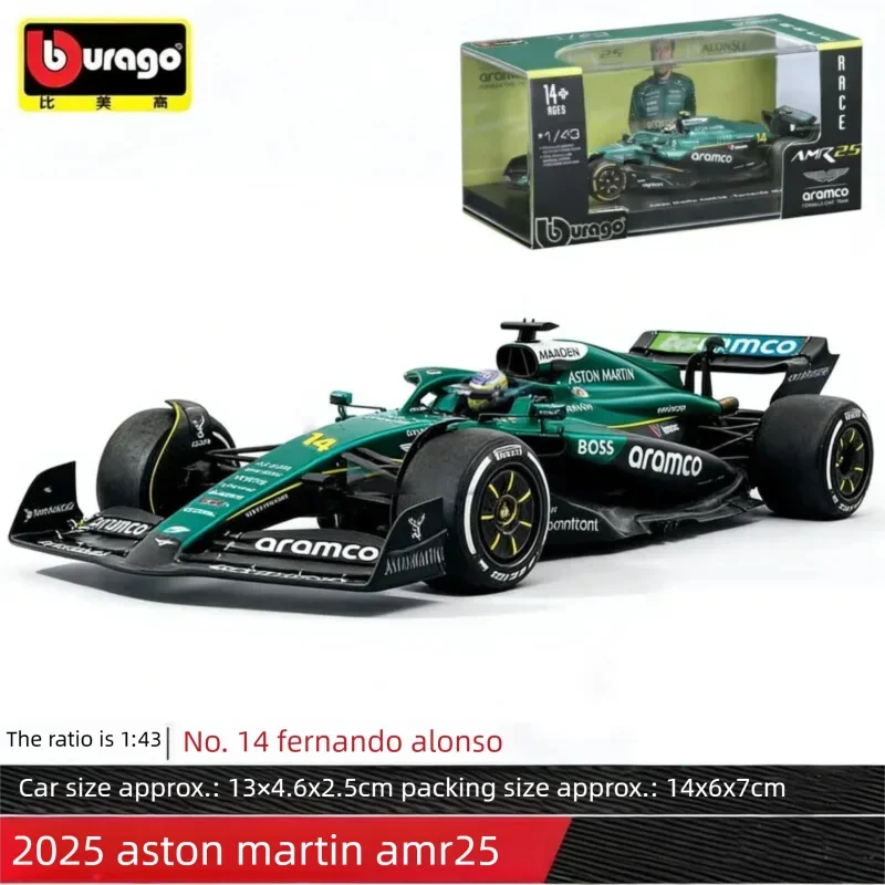 Bburago 1:43 Aston Martin AMR25 F1 Model Car Alonso Formula Racing Diecast Alloy Vehicle Collection Gift