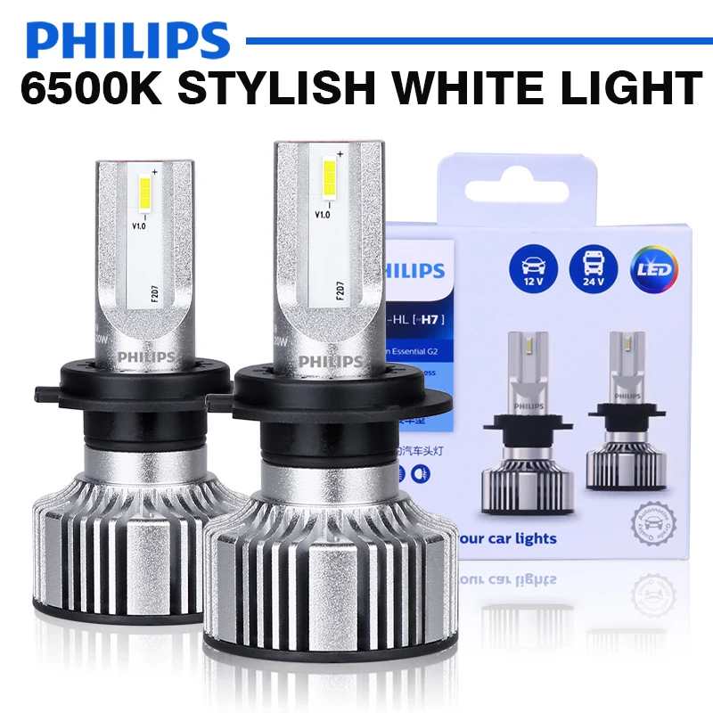 Philips Ultinon Essential H7 H4 G2 LED  Headlight Car Bulb 6500K White Super Mini Auto Light 12V 24V (2 Pack) 