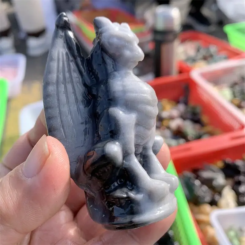 Natural Taichi Stone Dragon Carving Healing Fengshui Stone Home Decor Creative For Kids Children Gift 1PCS