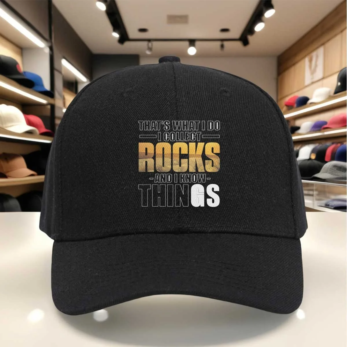 That'S What I Do I Collect Rocks And I Know Things Baseball Cap, Rock Pattern Print Hat, Adjustable Distressed Cap