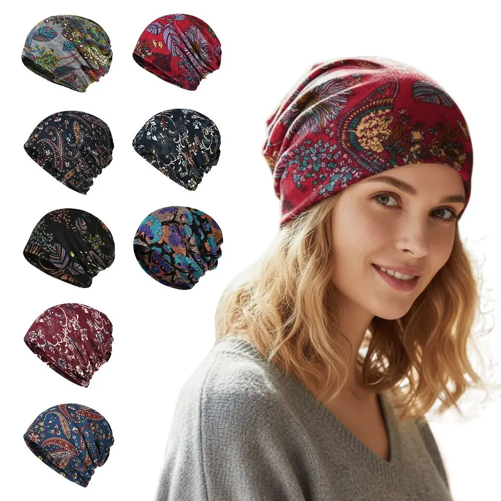 Contrasting Colors Pullover Hat Multifunctional Scarf Pullover Hat Casual Hedging Cap Plaid Print Turban Hats Autumn and Winter