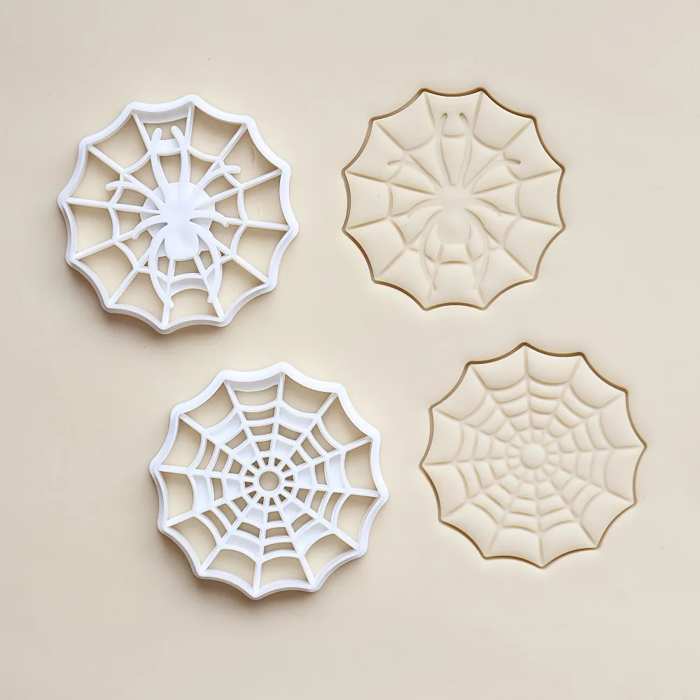 2 piezas Cortador y Molde de Galletas de Plástico 3D con Diseño de Araña de Halloween, Abeja y Panal, con Estampado de Puño, para Hornear